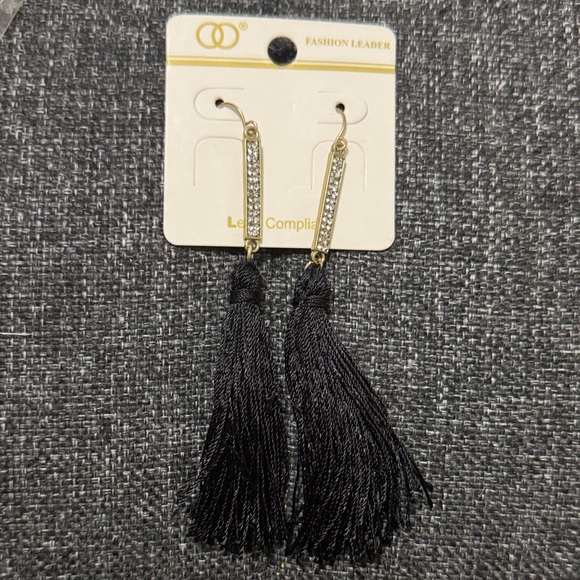Fashion Leader Jewelry - Black Tassel Earrings with Gold Accents